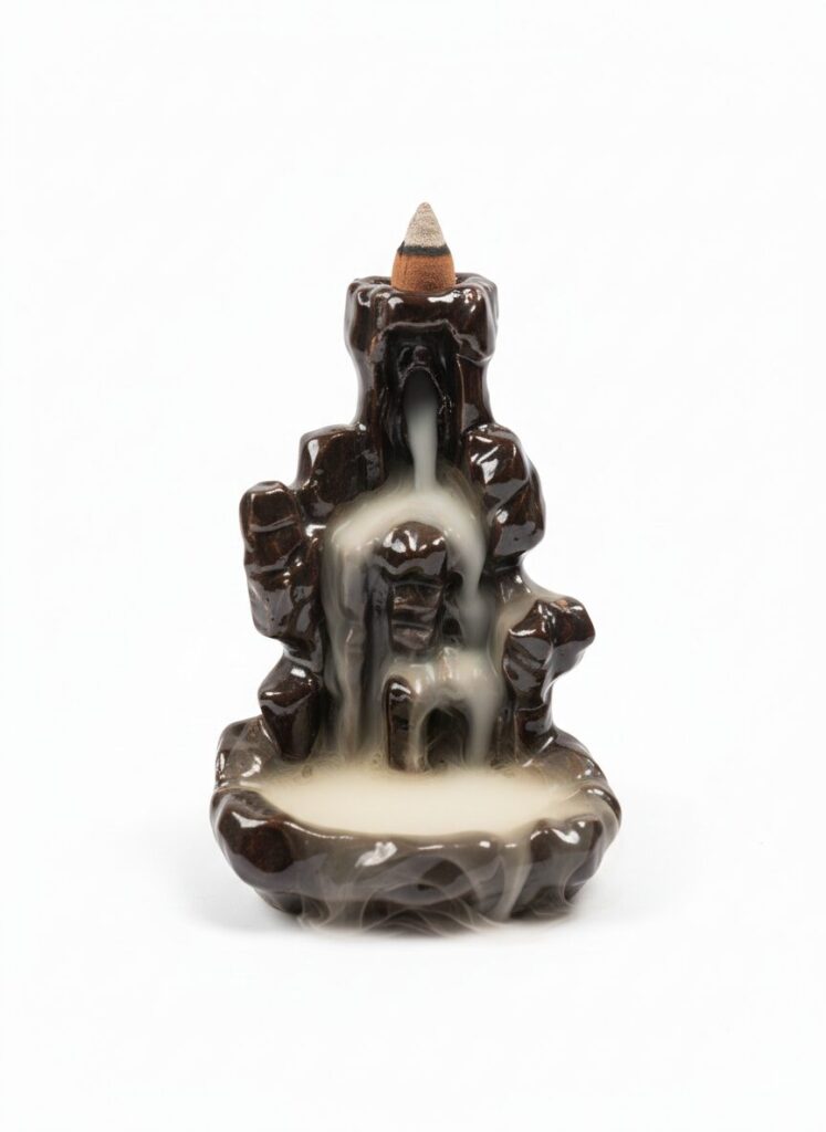 Keraminė Backflow smilkalinė „Krioklys“ – Tamsiai ruda tekantys smilkalai