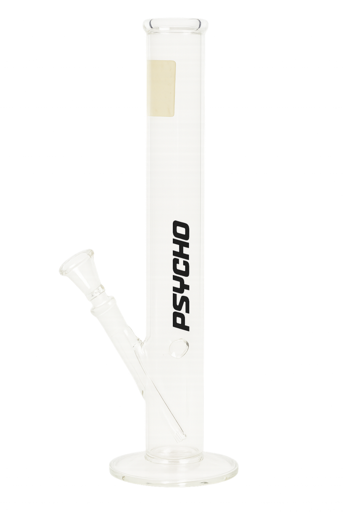 Stiklinis bongas PSYCHO su juodu vertikaliu užrašu
