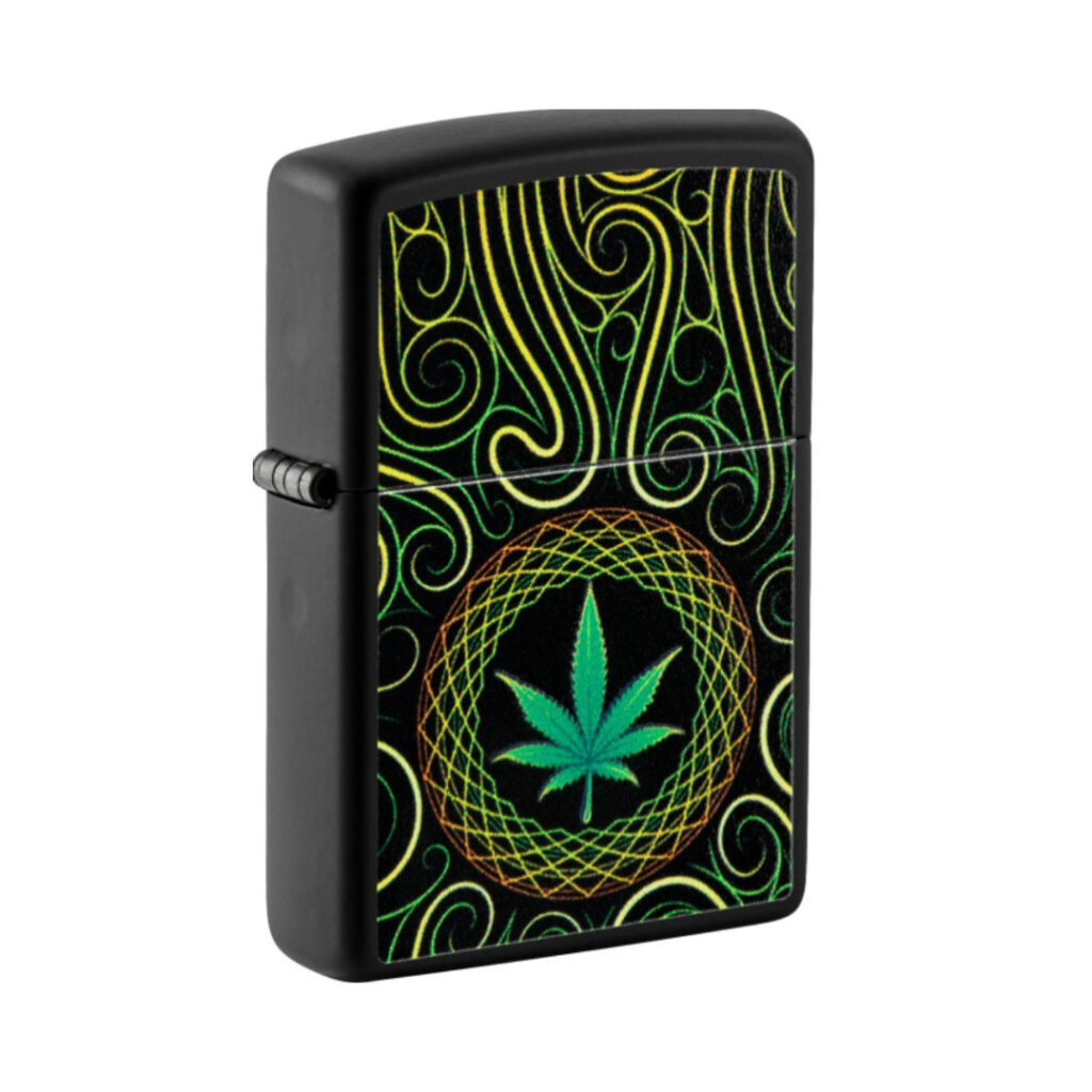 Žiebtuvėlis Zippo Cannabis Design Black Matte (Blacklight)