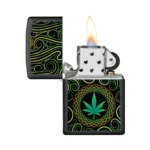 Zippo Black Matte Cannabis Design – Blacklight efektas