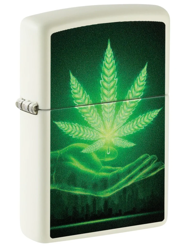 Zippo Glow Hand & Weed Leaf – Šviečiantis žiebtuvėlis