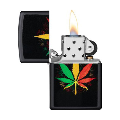Zippo Matte Black Cannabis Design – Vėjui atsparus žiebtuvėlis